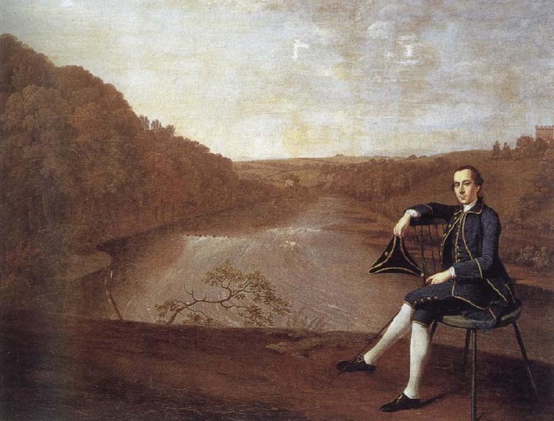 Arthur Devis Philip Howard Seated before a panorama of the river Eden at Corby Castle oil painting image
